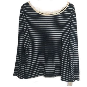 French Connection Navy Blue Stripe Cotton Blend Long Sleeve Pullover Top Size 1X